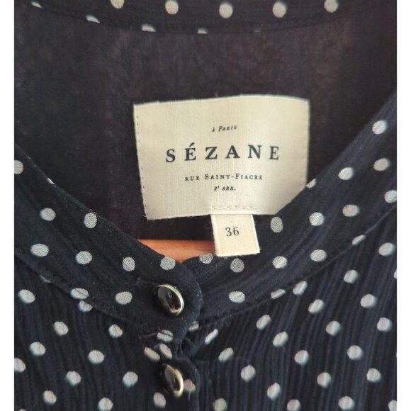 Sezane black white polka dots silk midi dress 36 US 4 - Picture 4 of 5
